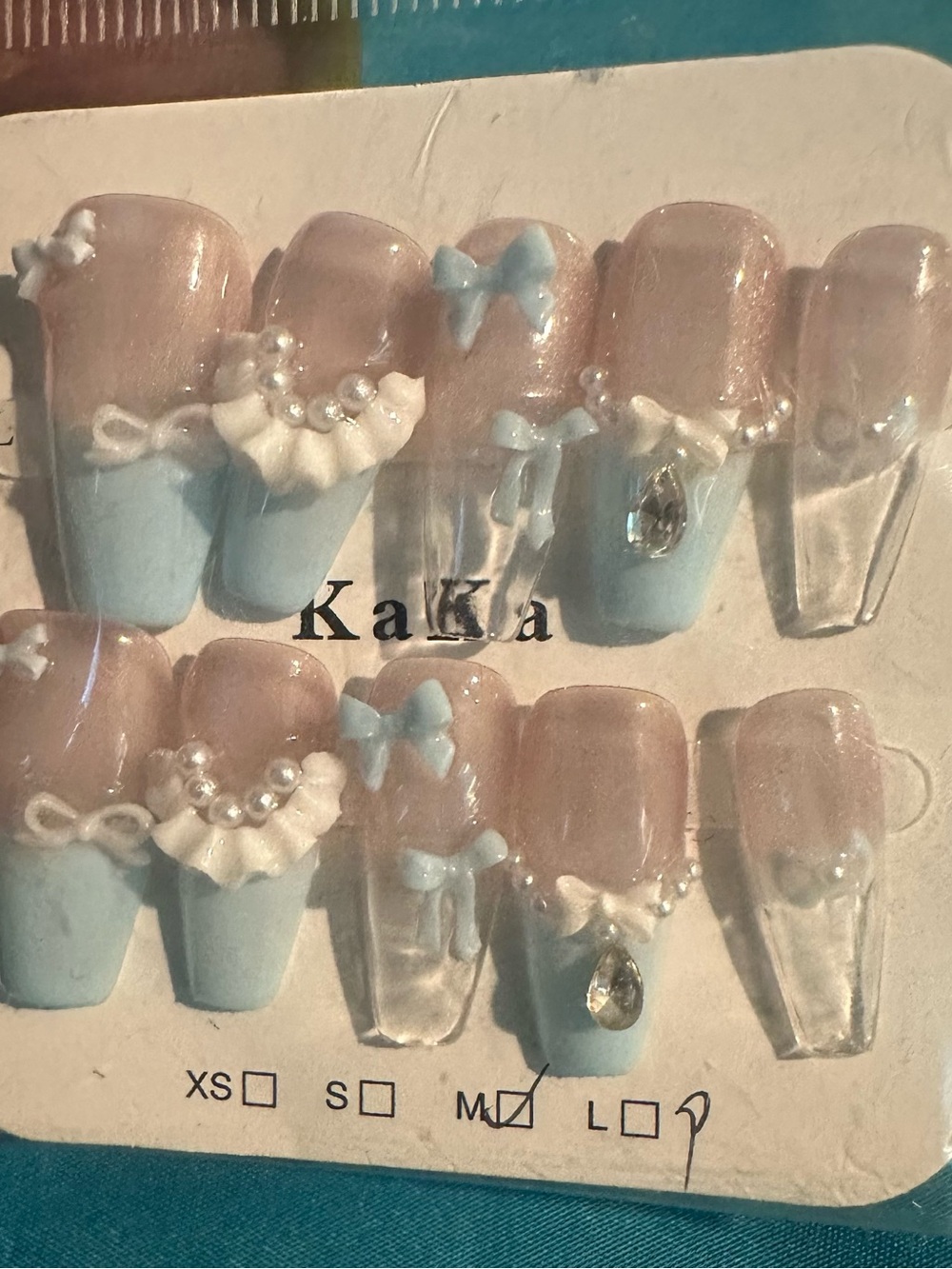 Women’s Blue & Pink 3D Bow Faux Nail Set